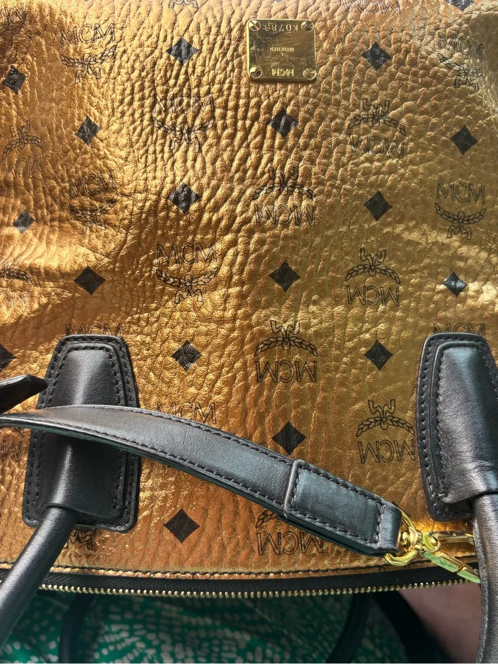 MCM Metallic Gold Visetos Kathy Double Zip Tote